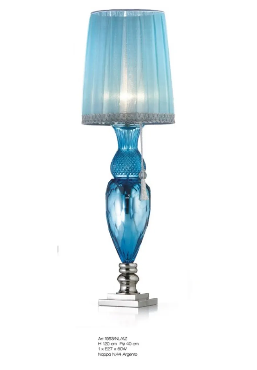 obrazek 1 Lampa stołowa z niebieskiego ręcznie szlifowanego kryształu florenckiego z efektem lustra - Il Paralume Marina