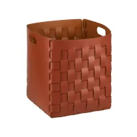 Zdjęcie Wysoki pleciony kosz Bottega 35x35xH40 cm wykonany z bordowej skóry