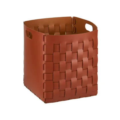 Zdjęcie Wysoki pleciony kosz Bottega 35x35xH40 cm wykonany z bordowej skóry