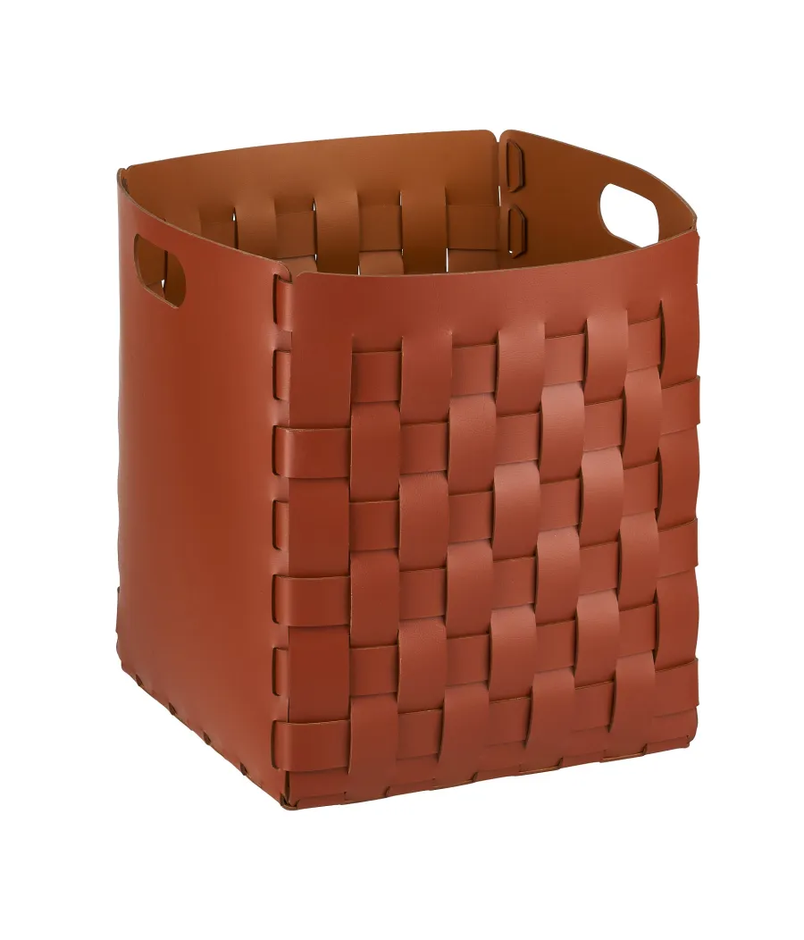 obrazek 1 Wysoki pleciony kosz Bottega 35x35xH40 cm wykonany z bordowej skóry