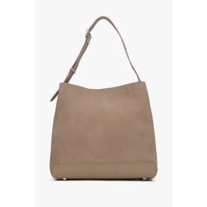 Zdjęcie Estro: Beżowa torebka damska na ramię z weluru naturalnego