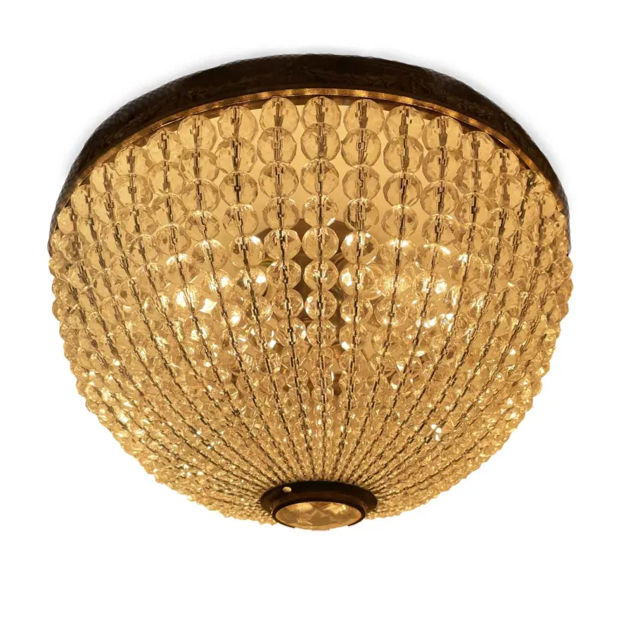 obrazek 2 Szykowna lampa sufitowa z brązu i kryształu z XX wieku