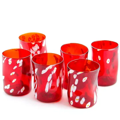 Zdjęcie Komplet 6 czerwonych szklanek Tiziano z barwnymi zdobieniami