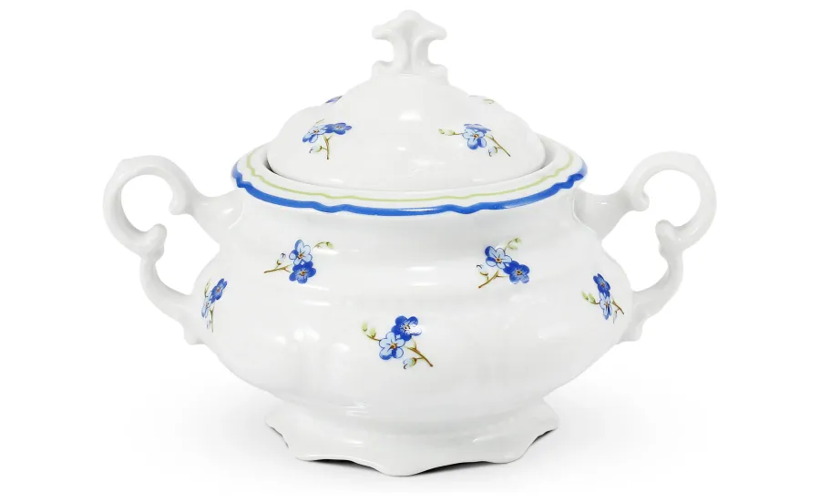 obrazek 3 Elegancki 15-elementowy zestaw do herbaty z porcelany zdobiony motywem kwiatów niezapominajek – Leander