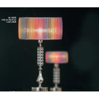 Zdjęcie Wyjątkowa lampa z chromowanego mosiądzu z rzędami Swarovskiego i kloszami z tęczowego jedwabiu – Il Paralume Marina