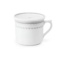 Zdjęcie Elegancki kubek z pokrywką z porcelany z delikatnym szarym zdobieniem – Leander