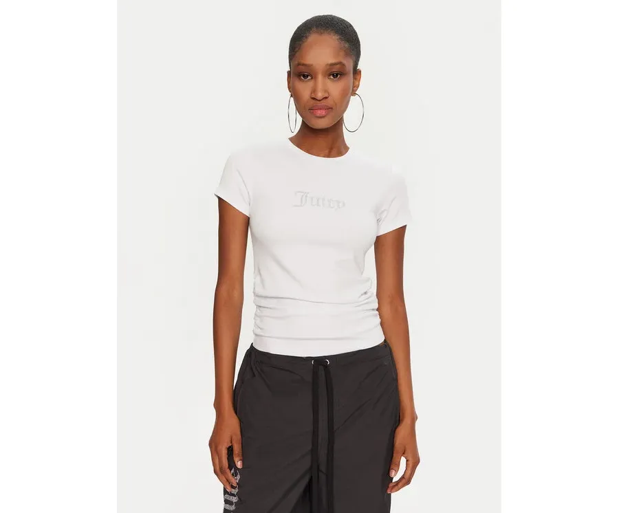 obrazek 1 Juicy Couture T-Shirt Dot Ruched JCWCT24311 Biały Slim Fit