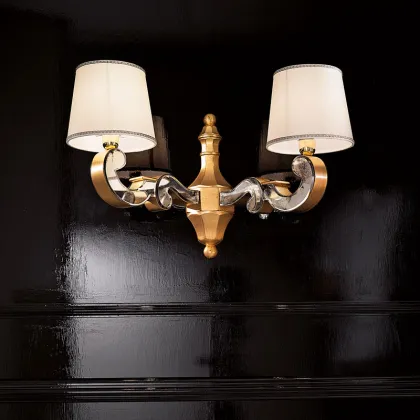 Zdjęcie Podwójny kinkiet AD62/2 z drewna, złota płatkowego, szkła weneckiego