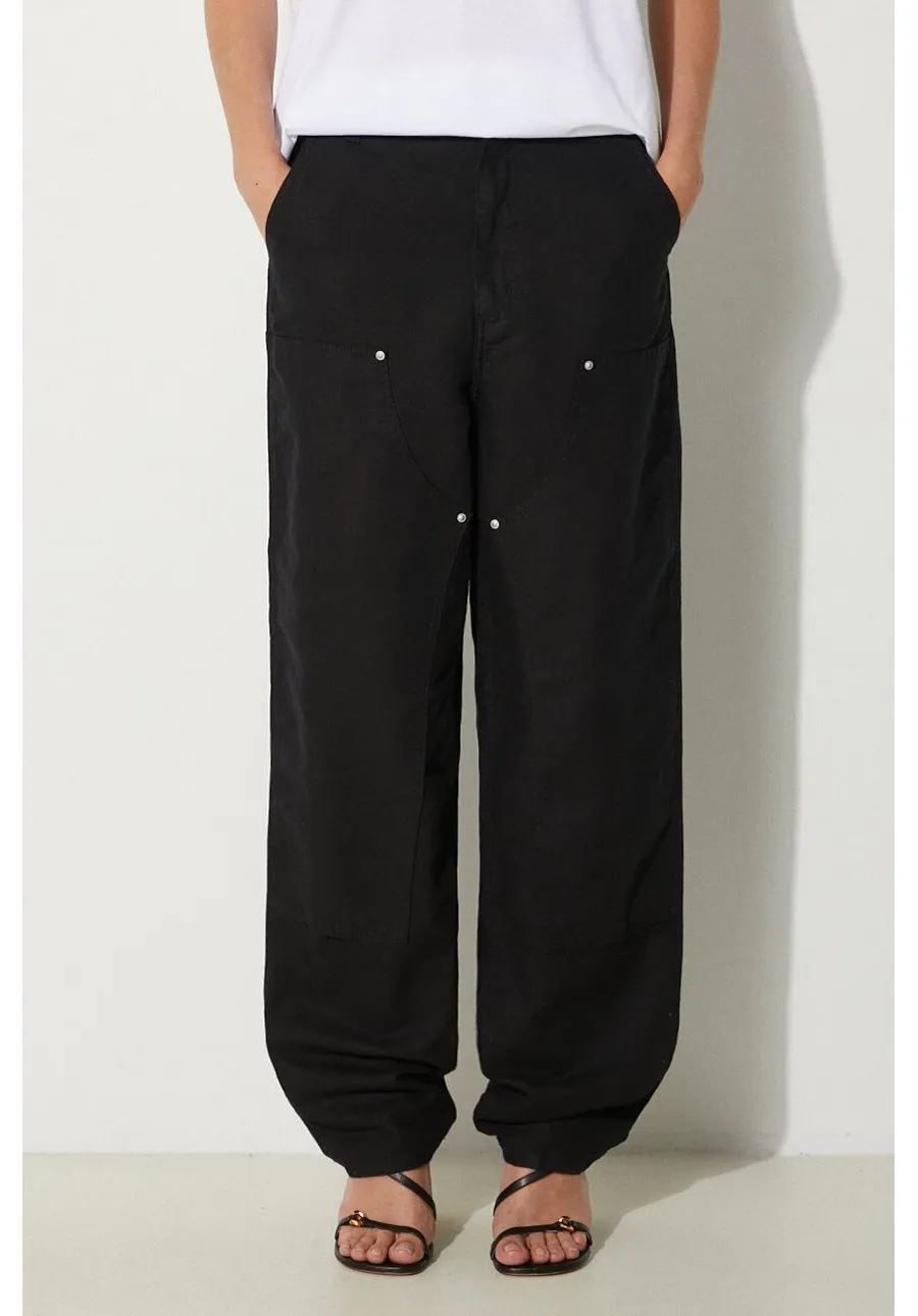 obrazek 1 Carhartt WIP spodnie z domieszką lnu Ethel Double Knee Pant kolor czarny szerokie high waist I033573.8902