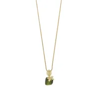 Picture Necklace 18K Gold Plated Silver White Cubic Zircons Green Cat's Eye