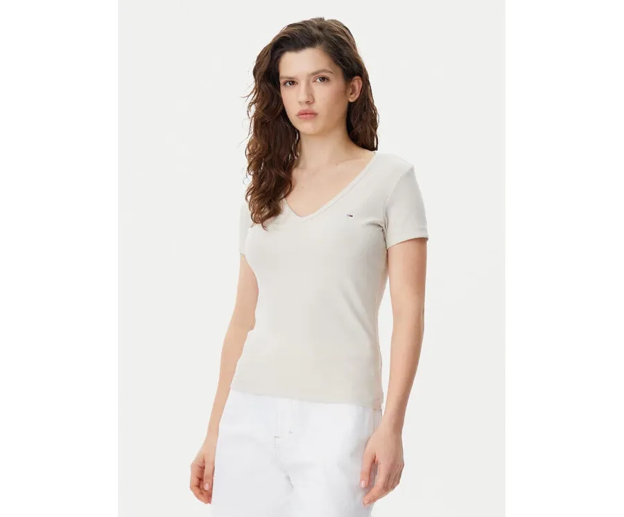 obrazek 1 Tommy Jeans T-Shirt Essential DW0DW17385 Beżowy Slim Fit