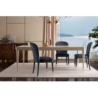 Zdjęcie Stylowe krzesło ze stelażem z litego drewna w całości tapicerowane tkaniną lub skórą