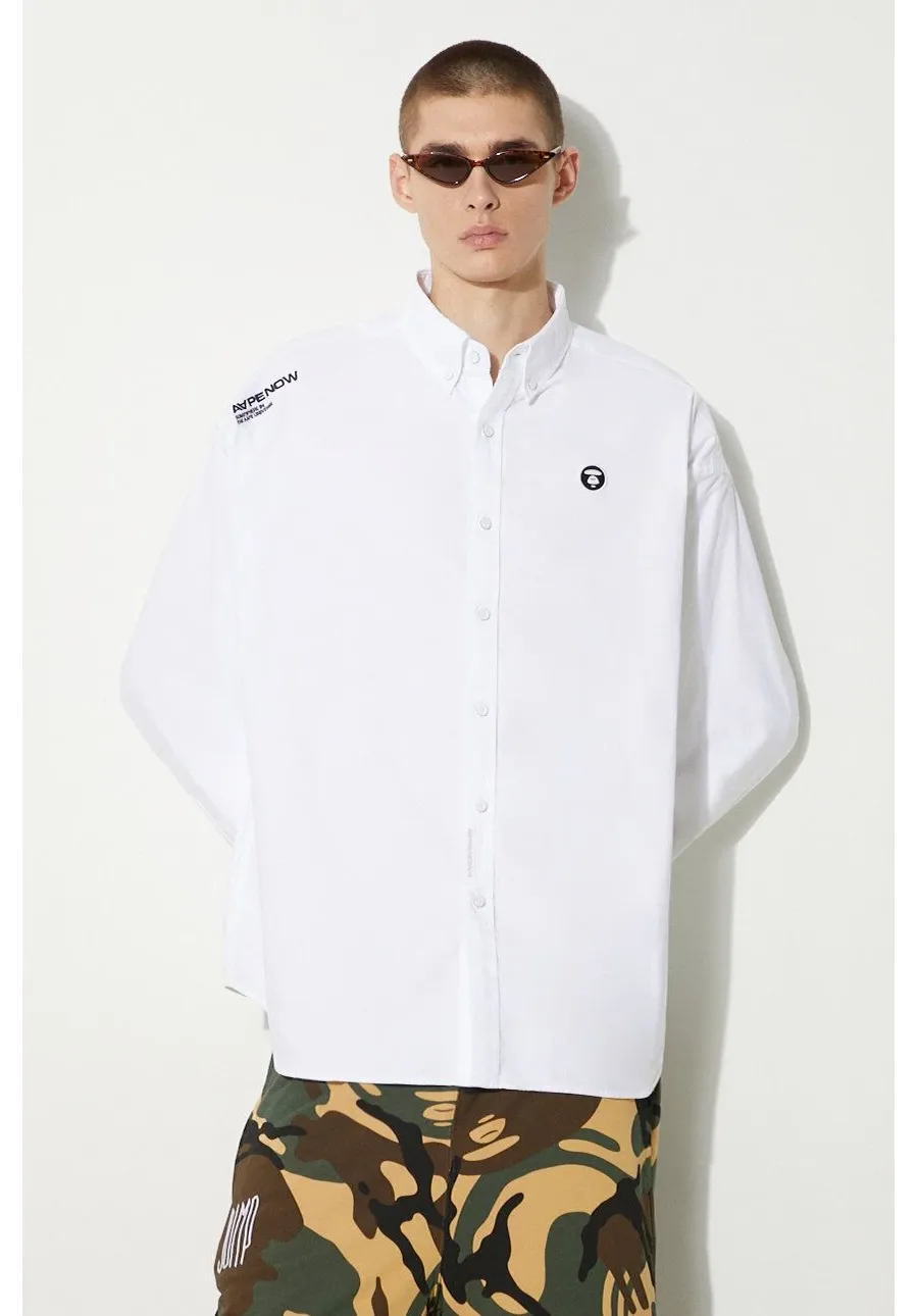 obrazek 1 AAPE koszula bawełniana męska kolor biały regular z kołnierzykiem button-down AAPSTM8470XXM