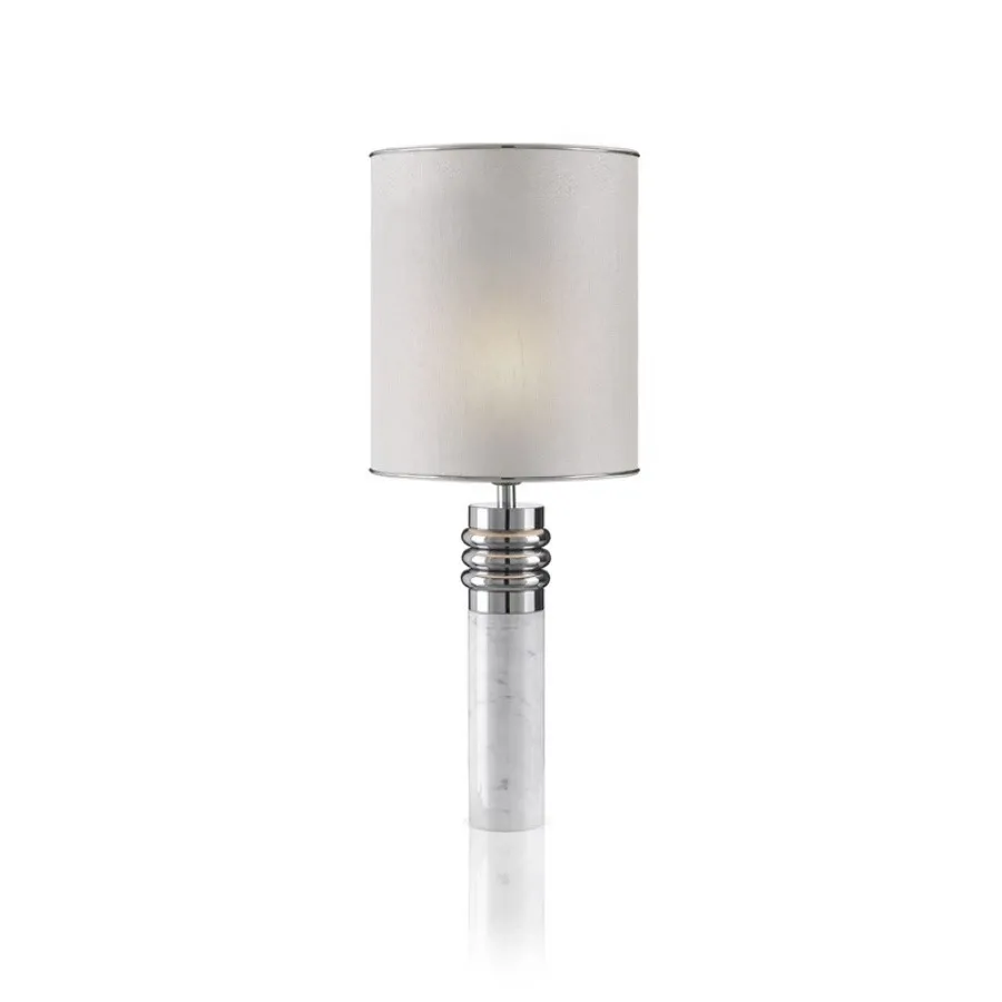 obrazek 1 Stylowa lampa stołowa z białego marmuru Carrara i niklowanych mosiężnych pierścieni - Il Paralume Marina