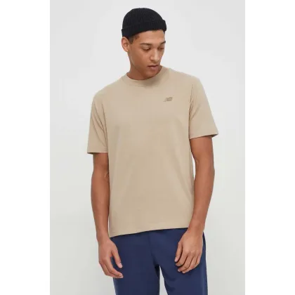 Zdjęcie New Balance t-shirt bawełniany MT41533SOT męski kolor beżowy z aplikacją