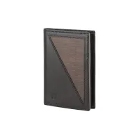 Picture A unique men's wallet made of high-quality natural black leather and oak wood