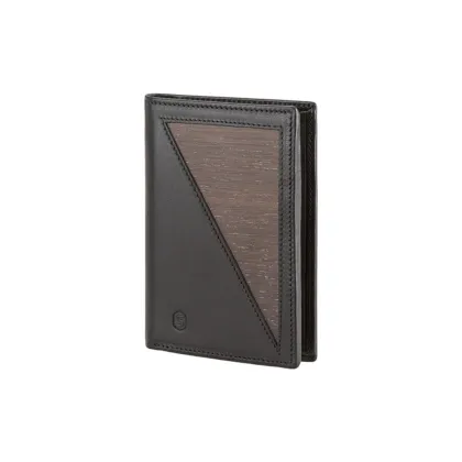 Picture A unique men's wallet made of high-quality natural black leather and oak wood