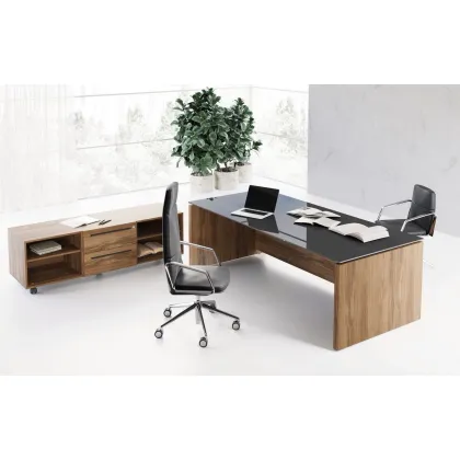 Zdjęcie Solidne biurko gabinetowe z przeszklonym blatem w dwóch wariantach