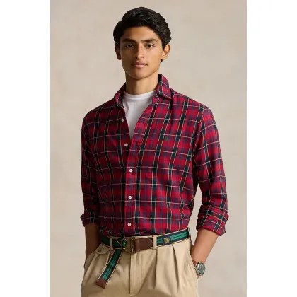 Zdjęcie Polo Ralph Lauren koszula bawełniana męska kolor czerwony regular z kołnierzykiem włoskim