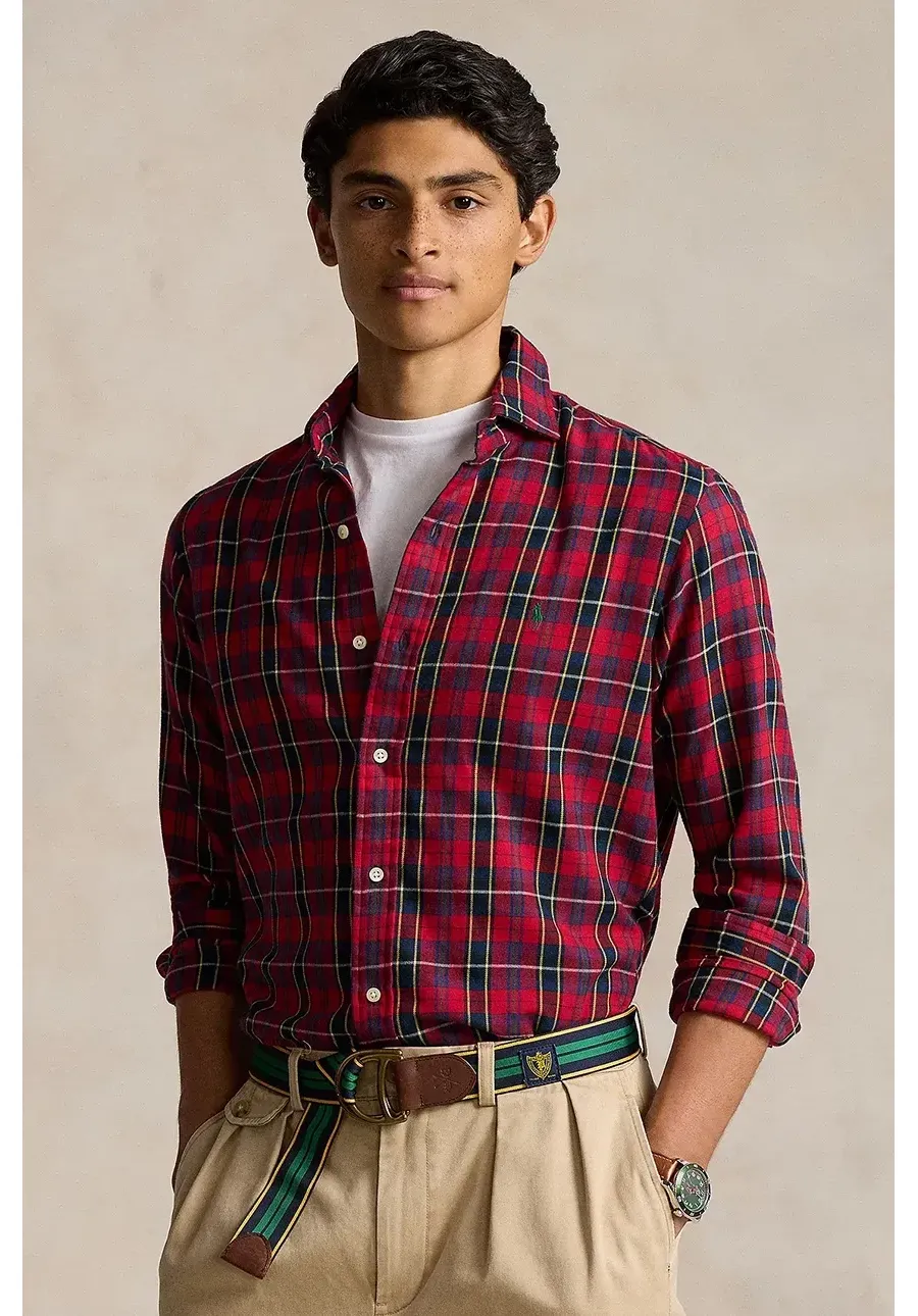 obrazek 1 Polo Ralph Lauren koszula bawełniana męska kolor czerwony regular z kołnierzykiem włoskim