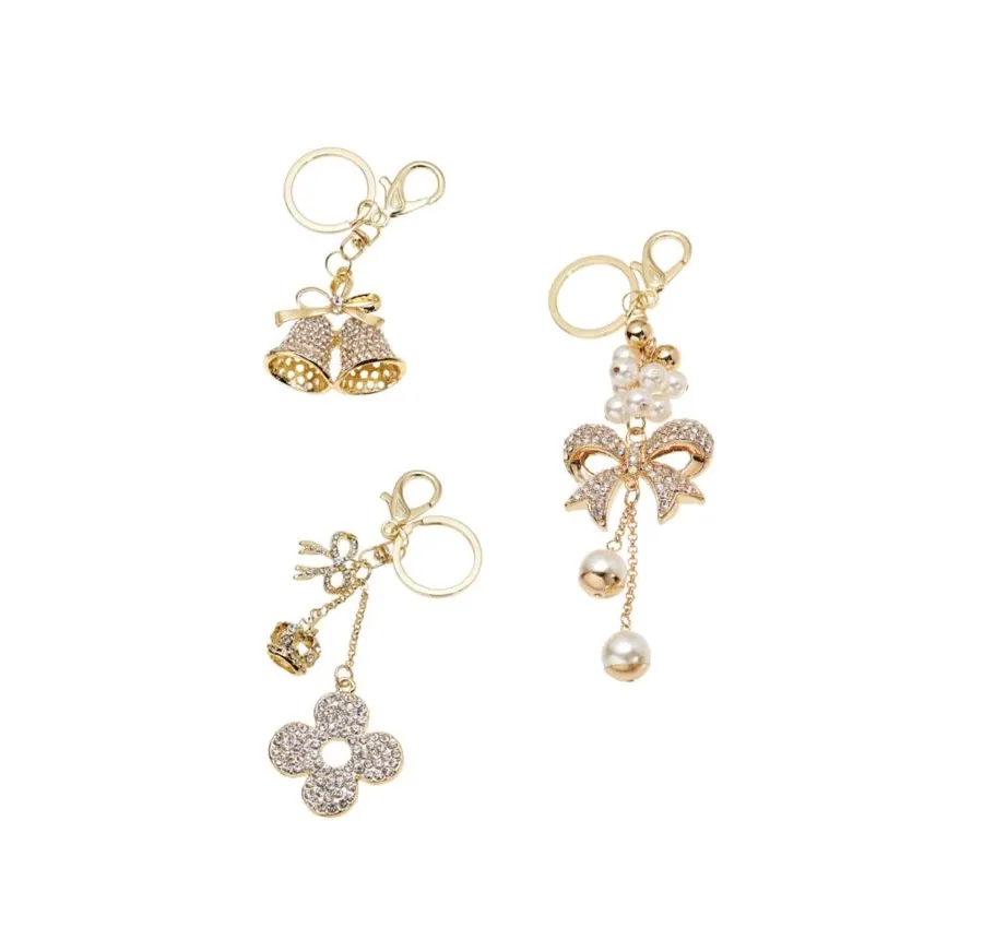 obrazek 2 Unikalny złoty brelok do kluczy z kryształkami