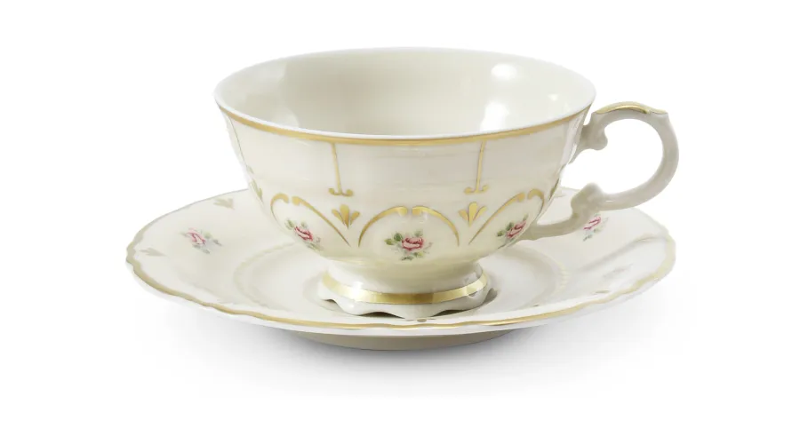 obrazek 3 Stylowy 15-elementowy zestaw do herbaty z porcelany z klasycznej kolekcji Bohemian rose ivory – Leander
