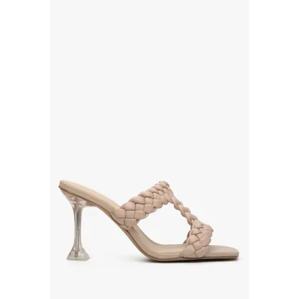 Zdjęcie Estro: Beżowe klapki damskie z plecionymi paskami na obcasie