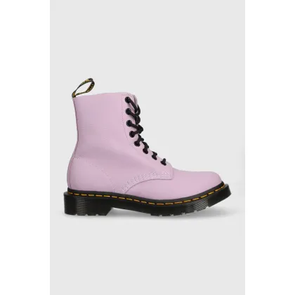 Zdjęcie Dr. Martens workery skórzane 1460 Pascal damskie kolor fioletowy na płaskim obcasie DM30689308