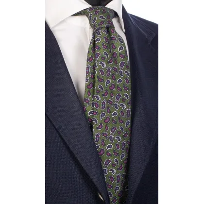 Zdjęcie Wyróżniający się krawat w kolorze khaki z kolorowymi wzorami paisley