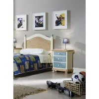 Picture Bedside table with 3 drawers, lacquered with a light blue finish for a children's room - Zanini