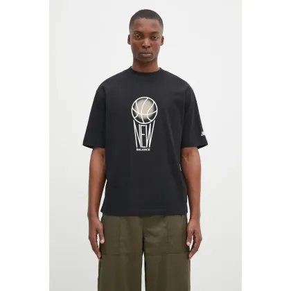 Zdjęcie New Balance t-shirt bawełniany męski kolor czarny z nadrukiem MT44585BK