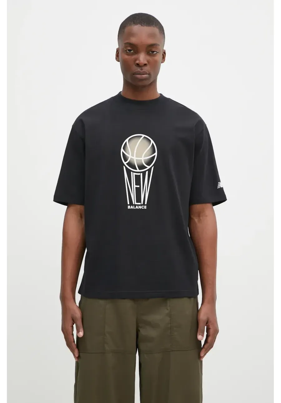 obrazek 1 New Balance t-shirt bawełniany męski kolor czarny z nadrukiem MT44585BK