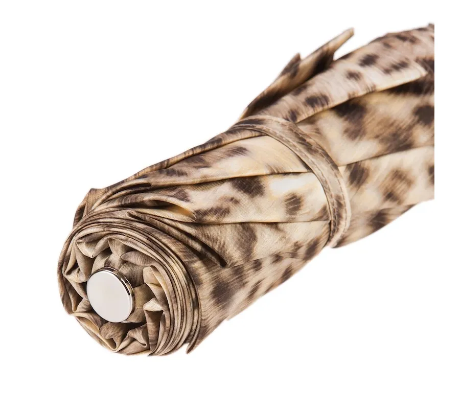 obrazek 5 Ekskluzywny brązowy parasol damski zdobiony motywem skóry leoparda - Pasotti