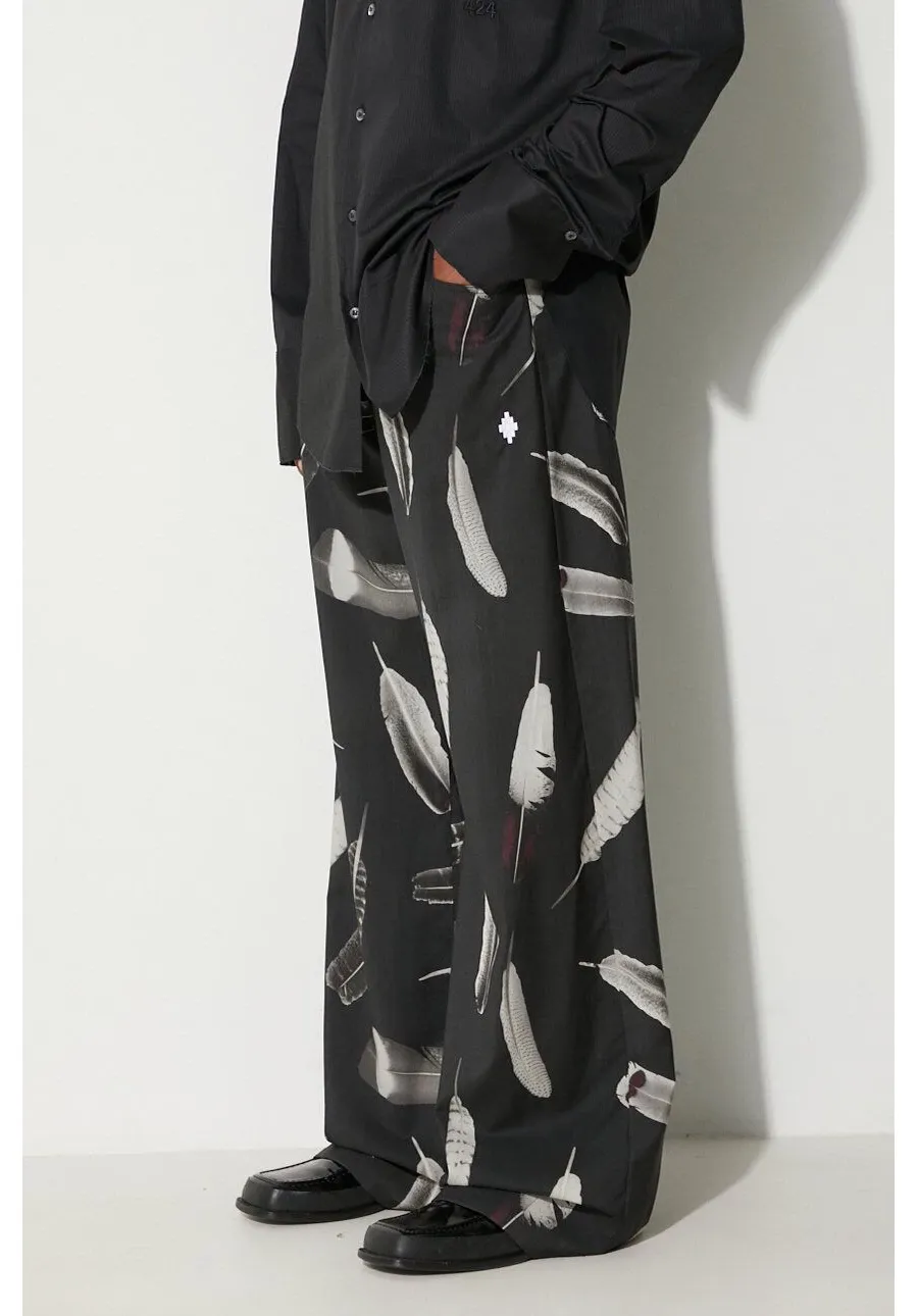 obrazek 1 Marcelo Burlon spodnie wełniane Aop Wind Feathers kolor czarny proste