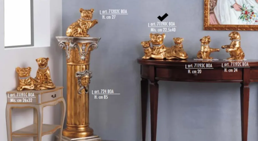 obrazek 1 Złota leżąca pantera z 2 szczeniętami w obrożach Swarovski - Valle d'oro Patchi