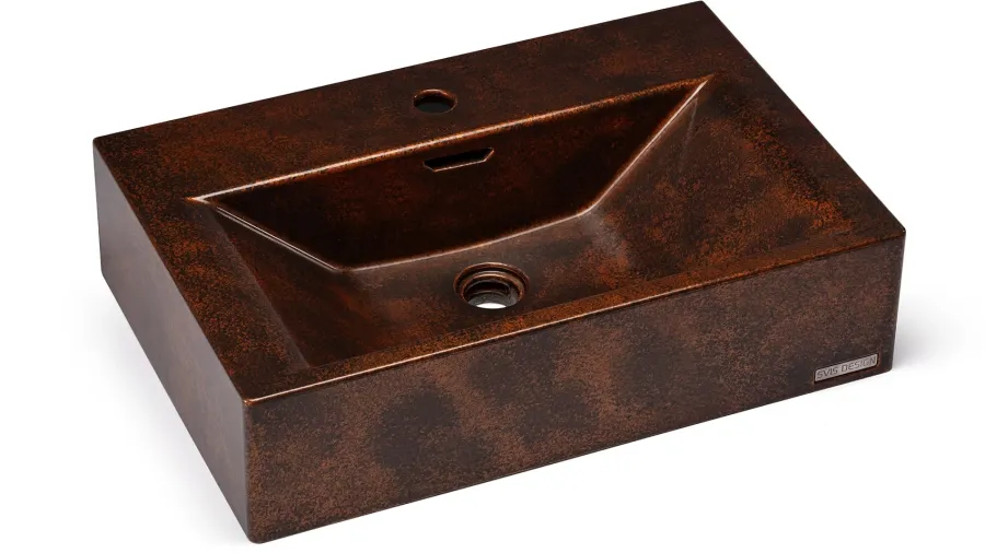 obrazek 1 Nowoczesna umywalka 60 cm PYXIS BASIC z przelewem, z otworem na baterię – SMOKED METAL, miedziany i czarny, lakier półmatowy