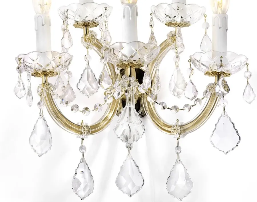 obrazek 2 Lampa ścienna z ramą z miękkiego złota pokrytą przezroczystymi szklanymi ramionami i przezroczystymi zawieszkami Asfour Crystal - Il Paralume Marina