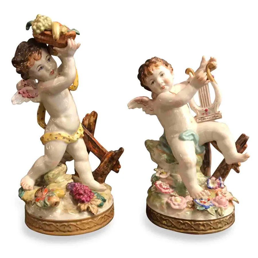 obrazek 2 Para aniołów z ręcznie malowanej porcelany polichromowanej