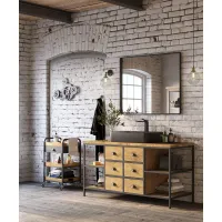 Zdjęcie Ekskluzywny komplet łazienkowy Madison z szafką dolną z polerowanego żelaza i dębu