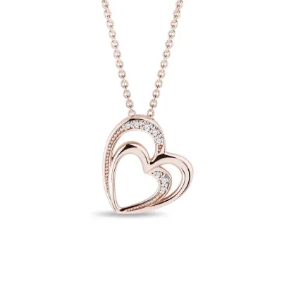 Zdjęcie Naszyjnik z różowego złota w kształcie połączonych serc ozdobiony diamentami KLENOTA