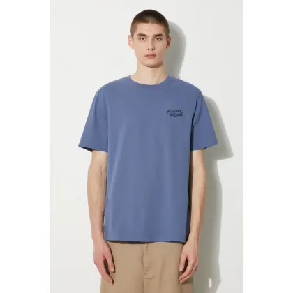 Zdjęcie Maison Kitsuné t-shirt bawełniany Handwriting Comfort Tee Shirt męski kolor niebieski z aplikacją MM00126KJ0118