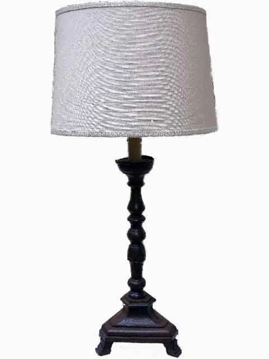 obrazek 2 Para zabytkowych włoskich lamp-świeczników z toczonego drewna
