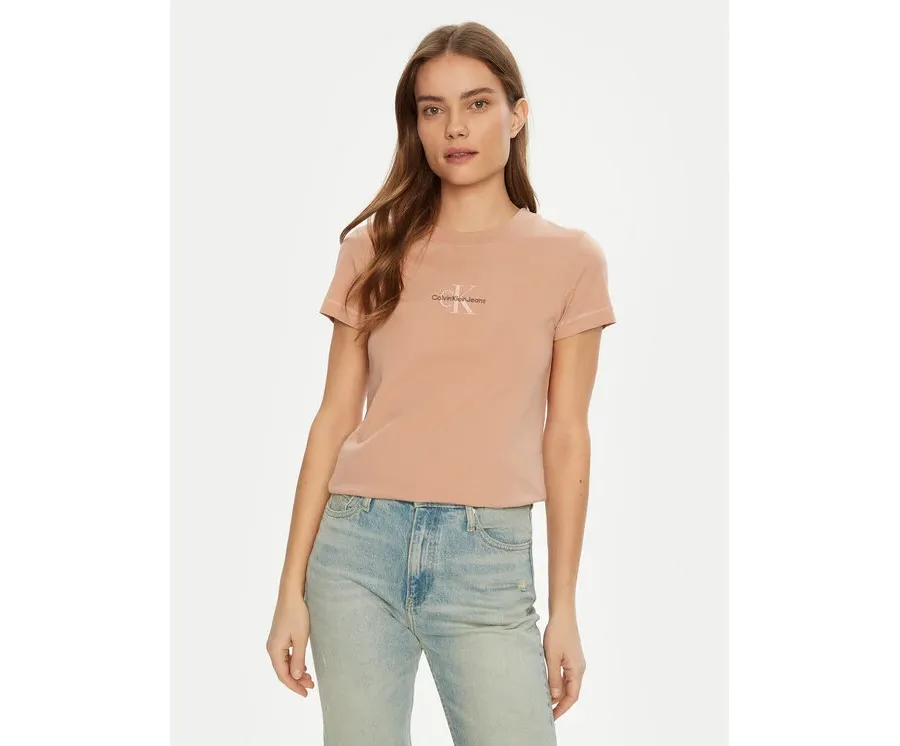 obrazek 1 Calvin Klein Jeans T-Shirt Monologo J20J223563 Różowy Slim Fit