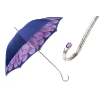 Picture Stylish navy blue women's umbrella decorated with a dahlia flower motif - Pasotti
