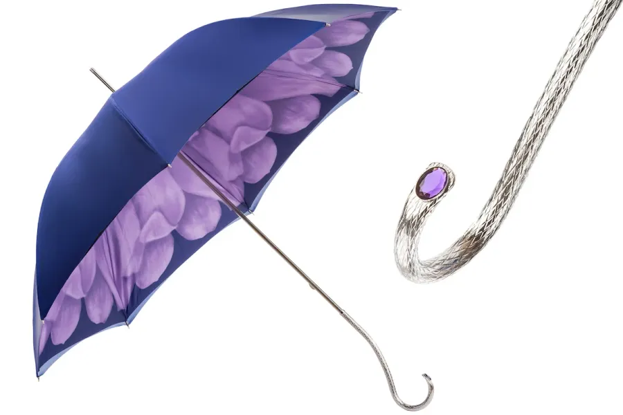 obrazek 1 Stylowy granatowy parasol damski zdobiony motywem kwiatu dalii – Pasotti