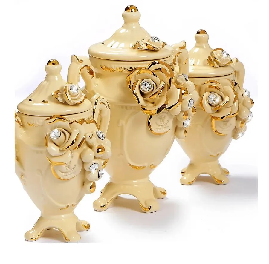 obrazek 3 Ceramiczny komplet 3 pojemników dekoracyjnych