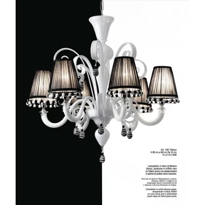 Zdjęcie Biały żyrandol ze szkła Murano z czarnym szyfonowym abażurem - Il Paralume Marina