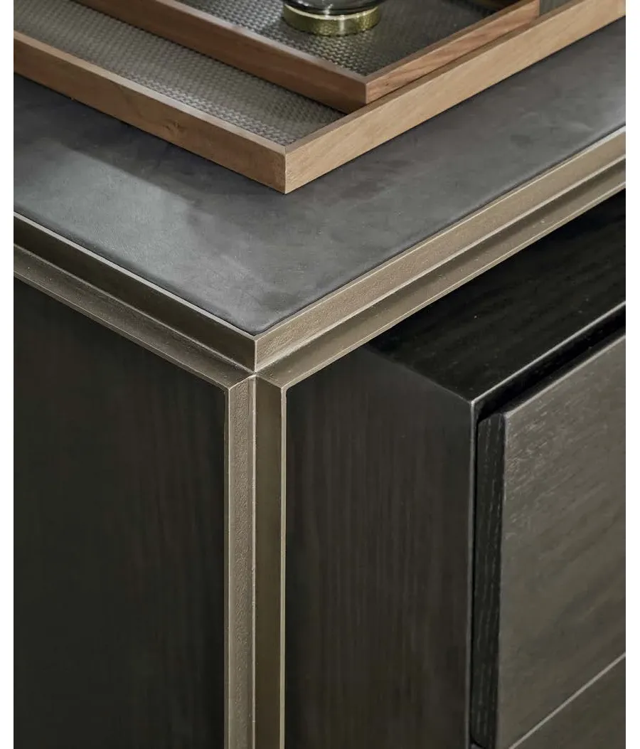 obrazek 2 Zjawiskowa komoda z 3 szufladami i skórzanym blatem do prestiżowych wnętrz w stylu minimalistycznym