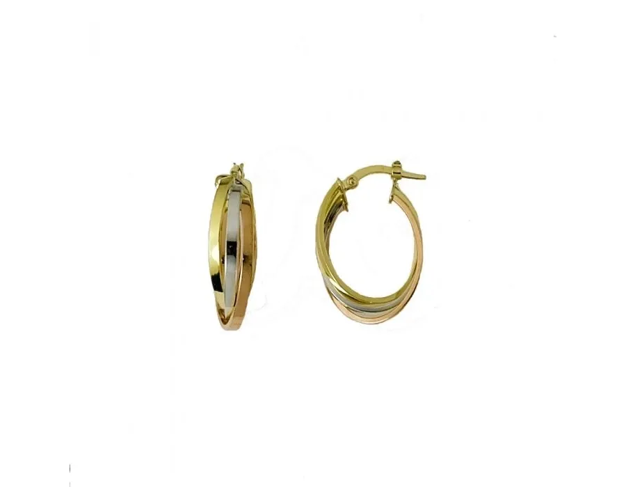 obrazek 1 Kolczyki owalne, płaskie, potrójne obręcze lufowe z hakiem bagnetowym o wymiarach 15x12mm.