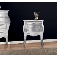 Picture Rounded bedside table with 2 drawers in shiny silver finish - Zanini